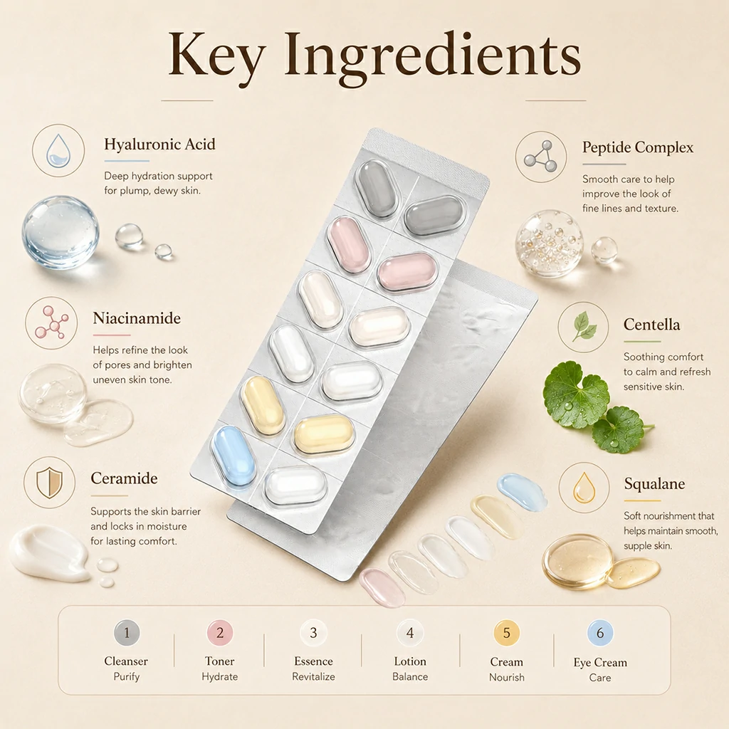 6-Step Skincare Blister Sample Pack, Travel and Trial Use 4