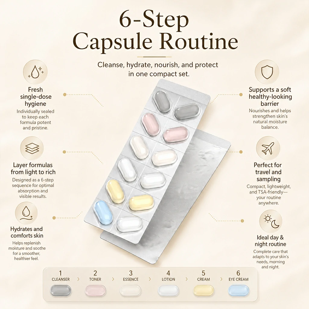 6-Step Skincare Blister Sample Pack, Travel and Trial Use 2