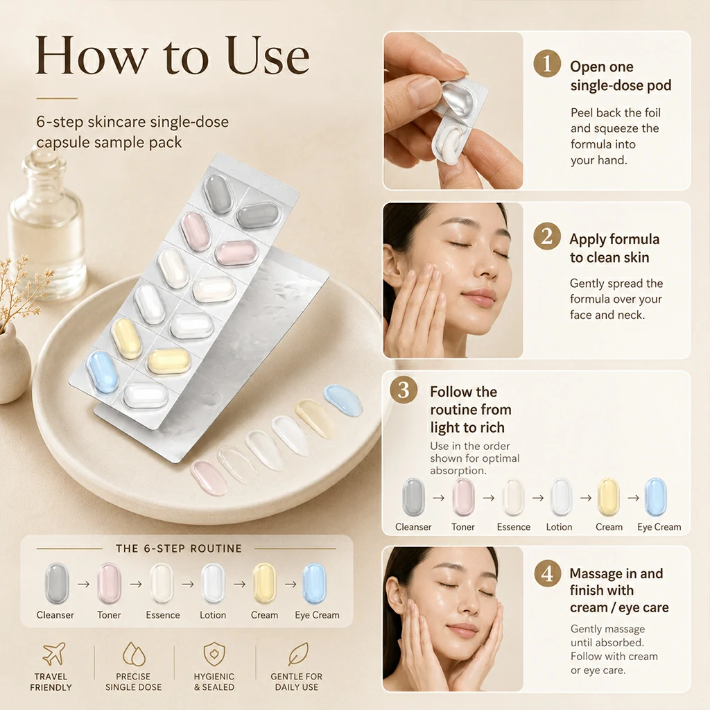 6-Step Skincare Blister Sample Pack, Travel and Trial Use 3